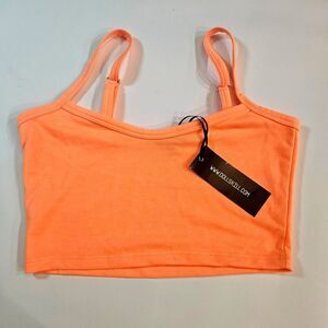New CLUB EXX Size Small Cropped Tank in Sherbert Orange Eat Sleep Rave Repeat